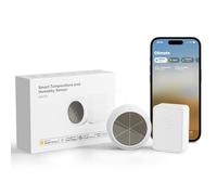 Meross - Capteur intelligent de température et d'humidité, thermomètre hygromètre WiFi pour pièce, avec batterie solaire/alerte/stockage de données, pour la domotique, fonctionne avec HomeKit Alexa