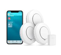 Meross Détecteur de Fumée Interconnecté (avec HUB), Lot de 3 Détecteur de Fumée Intelligent Compatible avec Apple HomeKit, Alarme Incendie avec Pile Remplaçable, Notification d'Alerte par App