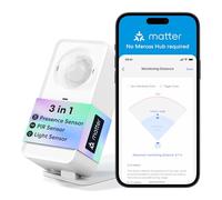 Meross Détecteur de Présence Intelligent, Détecteur de Mouvement 3 en 1 (Radar+PIR+Lumière) Compatible avec Matter, Apple HomeKit, Alexa et Google Home, Distance de Détection 12m à 360° et Alarme Liée