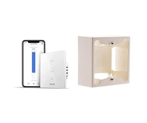 Meross Interrupteur WiFi pour Volet Roulant (FIL NEUTRE REQUIS), Interrupteur Tactile & Zenitech Cadre saillie 80 x 80 x 40 entraxe 60 mm blanc