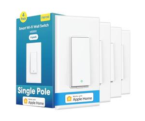 meross Lot de 4 interrupteurs intelligents compatibles avec Apple HomeKit, Siri, Alexa, Google Assistant et SmartThings, interrupteur unipolaire, câble neutre nécessaire, programme à distance, Wi-Fi