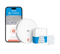 Meross Matter Détecteur de Fumée Connecté, Alarme Incendie Intelligente Wi-FI avec Double capteur Optique, Détecteur Fumée avec Alerte APP, Maillage 0,8 mm, 33 mm, avec Hub MSH450, 1 Pièce