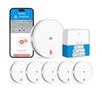 Meross Matter Détecteur de Fumée Connecté, Alarme Incendie Intelligente Wi-FI avec Double capteur Optique, Détecteur Fumée avec Alerte APP, Maillage 0,8 mm, 33 mm, avec Hub MSH450, 6 Pièces