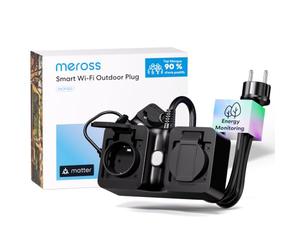Meross Matter Prise Extérieure Étanche WiFi IP44 Type F | Compteur pour balcon solaire /avec Apple HomeKit, Alexa, Google, Home Assistant/16A 1,5m câble /Multiprise extérieure étanche