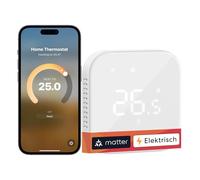 Meross Matter Thermostat Connecté, Thermostat WiFi pour Radiateur Électrique/Chauffage au Sol Électrique Compatible avec HomeKit, Home Assistant, Alexa et Google Home, Commande Vocale et Programme
