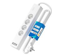 Meross Multiprise Connectée (Type E), 16A Multiprise WiFi Compatible avec Apple HomeKit, Alexa et Google Home (4 Prises AC et 4 Ports USB), Multiprise Intelligente avec Commande Vocale