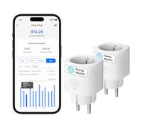 meross Prise Connectée (Type E), Lot de 2 Prise WiFi Mini Compatible avec Alexa, Google Home et SmartThings, 16A Prise avec Mesure de Consommation d'Énergie pour Panneau Solaire Photovoltaïque