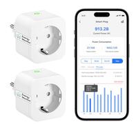Meross Prise Connectée (Type F), 16A Prise WiFi Compatible avec Alexa, Google Home et SmartThings, Lot de 2 Prise Intelligente avec Suivi de Consommation d'Énergie pour Panneau Solaire Photovoltaïque