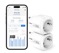 Meross Prise Connectée Wifi avec Mesure Consommation Electrique, Type F | Programmateur Prise Intelligente pour Domotique, Contrôle Vocal & Télécommande, 16A ,2 Pièces, Compatible Alexa & Google Home