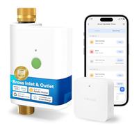 Meross Programmateur Arrosage WiFi MST100, Arrosage Automatique & Report Pluie - APP, Suivi Conso d'eau, Raccord Double en Laiton, Compatible avec Apple HomeKit, Alexa et Google Home, Blanc, 2.4GHz