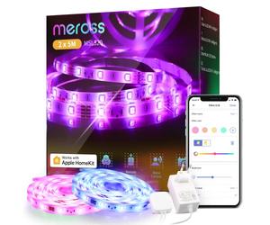 Meross Ruban à LED Connecté WiFi (2x5M), RGB Bande Lumineuse Intelligente Compatible avec HomeKit, Siri, Alexa et Google Home, Guirlande Lumineuse LED Multicolore avec Contrôle Vocale à Distance