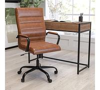 Merrick Lane Milano Chaise de bureau contemporaine à dossier haut en similicuir marron avec accoudoirs rembourrés noirs