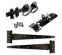 Merriway BH07085 Kit de suspension robuste en bois pour portail de jardin 2 charnières en T noires de 45,7 cm, cadenas noir de 150 mm, loquet à anneau noir de 150 mm et toutes les fixations