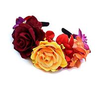 Merroyal Frida Kahlo Couronne de fleurs mexicaine pour la fête des morts, serre-tête Dia de Los Muertos - Jaune - Taille Unique