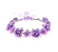 Merroyal Serre-tête avec couronne florale, rose artificielle, réglable avec attaches en ruban (violet, taille unique)
