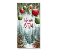 Merry and Bright Bannière décorative de Noël pour porte d'entrée, décorations colorées festives de pin, fournitures de vacances d'intérieur et d'extérieur 91,4 x 183 cm