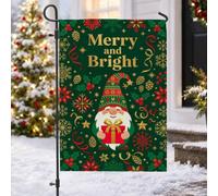 Merry And Bright Drapeau de jardin nain de Noël 30,5 x 45,7 cm | Illustration de nain, drapeau de cour, cadeau de vacances, flocons de neige d'hiver, vœux festifs, décoration de cour
