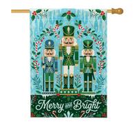 Merry and Bright Drapeau de maison de Noël Casse-noisette 71 x 101 cm | Soldats casse-noisette, drapeau de cour, baies de houx, sucre d'orge, stalactites d'hiver, décoration de jardin saisonnière