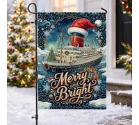 Merry And Bright Drapeau de Noël Motif bateau de croisière 30,5 x 45,7 cm