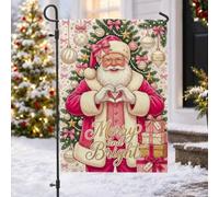 Merry And Bright Drapeau Père Noël en forme de cœur 30,5 x 45,7 cm | Geste de cœur, drapeau de cour, ornements décoratifs, nœuds élégants, décoration de jardin d'hiver, salutations saisonnières