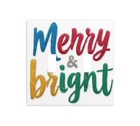 Merry and Bright in Colorful Glitter Double Gang Toggle Light Cover Wall Plate Switch Decor Standard Size - 11.4 x 11.4 cm
