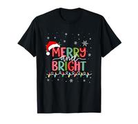 Merry and Bright Santa Red Hat Christmas Holiday Xmas Family T-Shirt