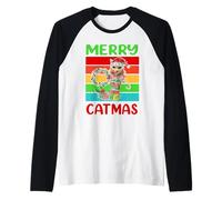 Merry Catmas American Bobtail Christmas Cat Kitty Xmas Manche Raglan