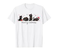 Merry Catmas Jolis Chats Noirs lumières de Noël Art de Vacances T-Shirt