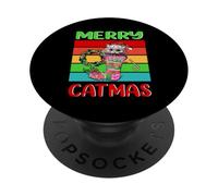 Merry Catmas Siberian Cat Christmas Kitty Funny Xmas PopSockets PopGrip Adhésif