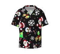 Merry Christmas 1 Print Homme Léger Élégant Classique Col Cubain Style Manches courtes Poche pratique, Noir, 4XL