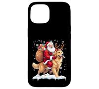 Merry Christmas 2025 Père Noël chevauchant Le Golden Retriever Coque pour iPhone 15