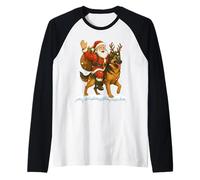 Merry Christmas 2025 Père Noël chevauchant Un Chien Berger Allemand Noël Manche Raglan