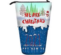 Merry Christmas and Happy New Year Boîte à Crayons télescopique avec Fermeture à glissière pour Femmes Hommes garçons Filles 2021 célébration Bonhomme de Neige Arbre Hiver