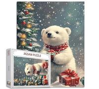 Merry Christmas Animals Jigsaw Puzzles pour Adultes 1000 pièces de Noël Mignon Ours Polaire Art Jigsaw Puzzle Coloré Bricolage Puzzles pour Décoration de la Maison, Puzzle Famille Parfait pour les