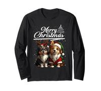 Merry Christmas Australian Shepherd Santa Hat Xmas Holiday Manche Longue