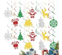 Merry Christmas Banners - Cute Glitter Santa Claus Hanging Party Garland | Sparkling Festive Decor - Features Sparkling Glitter Santa Claus Cutouts And Spiraling Swirl Decorations That Catch