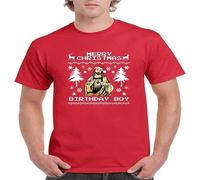 Merry Christmas Birthday Boy Jesus Gift Tree Xmas Gift Men's Round Neck T Shirts Red Manches Courtes(XX-Large)