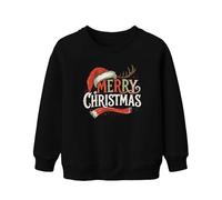 Merry Christmas Bonnet de Noël Renne Vintage Rétro Noël Unisexe Enfant Sweat-shirt Pull, Noir , 128