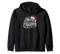 Merry Christmas Buffalo Plaid Rouge Chapeau de Père Noël Lumières de Noël Sweat à Capuche