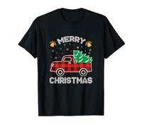 Merry Christmas Buffalo Truck Tree Red Plaid Familial Assorti T-Shirt