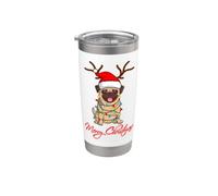 Merry Christmas Carlins Mops Cadeau de Noël drôle pour chien Gobelet isotherme en acier inoxydable double paroi