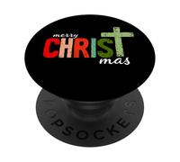 Merry Christmas Cross Design Religious Holiday Christian Tee PopSockets PopGrip Adhésif