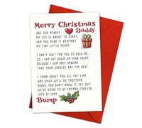 Merry Christmas Daddy from Bump - Jolie carte de Noël d'annonce de grossesse, poème de vœux de vacances pour papa à être, carte de Noël sincère de bébé à naître simple 13,4 x 20,3 cm avec enveloppe