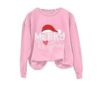 MERRY Christmas Femmes Mode Col Rond Casual Et Lettre Imprimée Haut À Manches Longues Sweat-shirt Femme Personnes Âgées Chandails Chauffants Sweatshirt Femme, rose, M