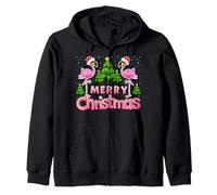 Merry Christmas Funny Xmas Tree Santa Hat Flamingo Christmas Sweat à Capuche