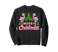 Merry Christmas Funny Xmas Tree Santa Hat Flamingo Christmas Sweatshirt