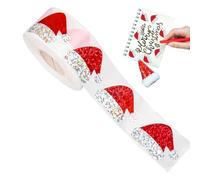 Merry Christmas Hat Stickers | Red Mini Santa Hat Self-Adhesive Label Roll For Crafts, Vintage Gift Filler Tags, Holiday Present Decoration For Envelopes, Kids Bags, Cards And Party Supplies