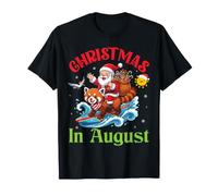 Merry Christmas in August Santa Riding Red Panda Surf T-Shirt