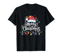 Merry Christmas Lights Santa Hat Men Women Xmas Family T-Shirt
