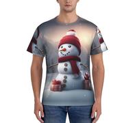 Merry Christmas Mignon Bonhomme de neige 1 Imprimé Hommes T-shirt à manches courtes Respirant Course Cyclisme Sports Casual Rassemblements Wear, Noir , XXL